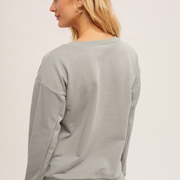 HEM & THREAD Light Blue/Grey Patchwork Detail Sweatshirt Casual Cozy Long Sleeve - Picture 5 of 7